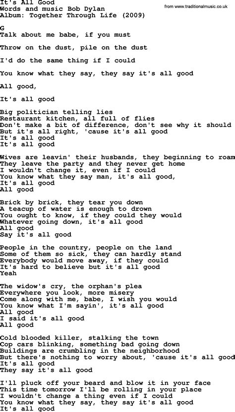 it's all good lyrics|bob dylan it's all good.